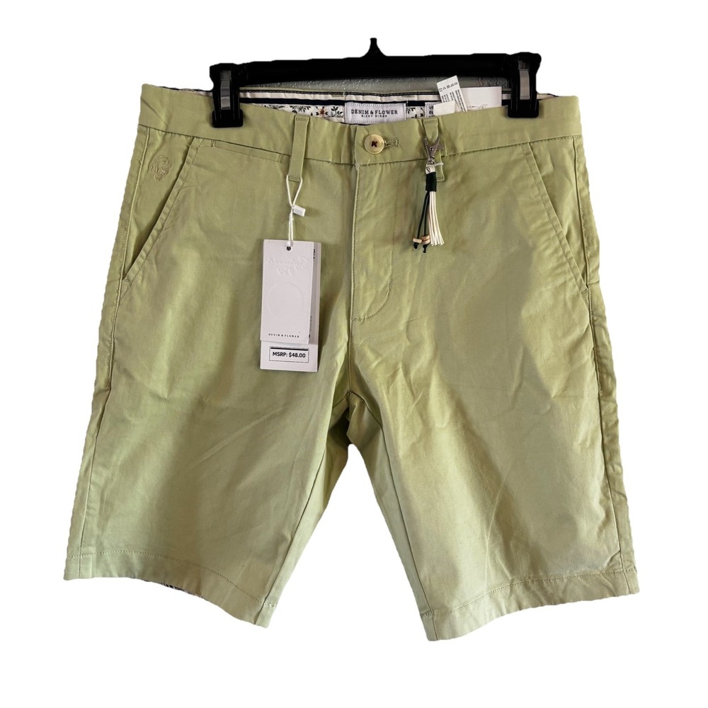 Denim & Flower Ricky Singh Mens 29 Power Stretch Chino Shorts Green Preppy NWT